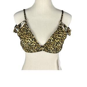 Solido Leopard Ruffle Triangle Bikini Top Y2K Halter Swim Large NWT